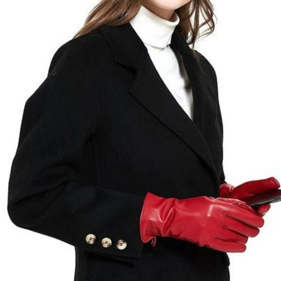 Luxury Red Genuine Lambskin Leather Gloves Cashmere lining - Picture 6 of 6